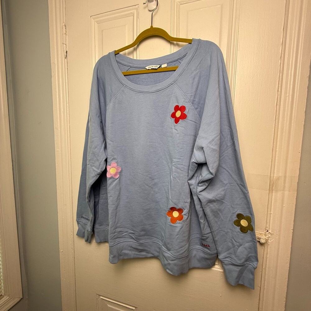Peace Love World Embroidered Floral Sweatshirt Women 2X French Terry Blue NWOT - Picture 1 of 9